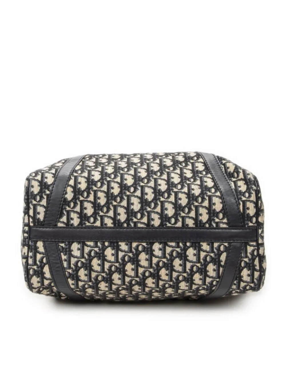 ★SOLD★ Dior Vintage Small Boston Navy Beige Trotter Pattern Canvas Shoulder Bag - Picture 6 of 10